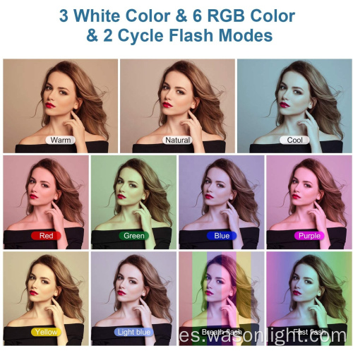 2023 Belleza al por mayor RGB Color Changing LED Selfie Camera Luz de anillo con soporte de trípode ajustable y soporte para teléfono